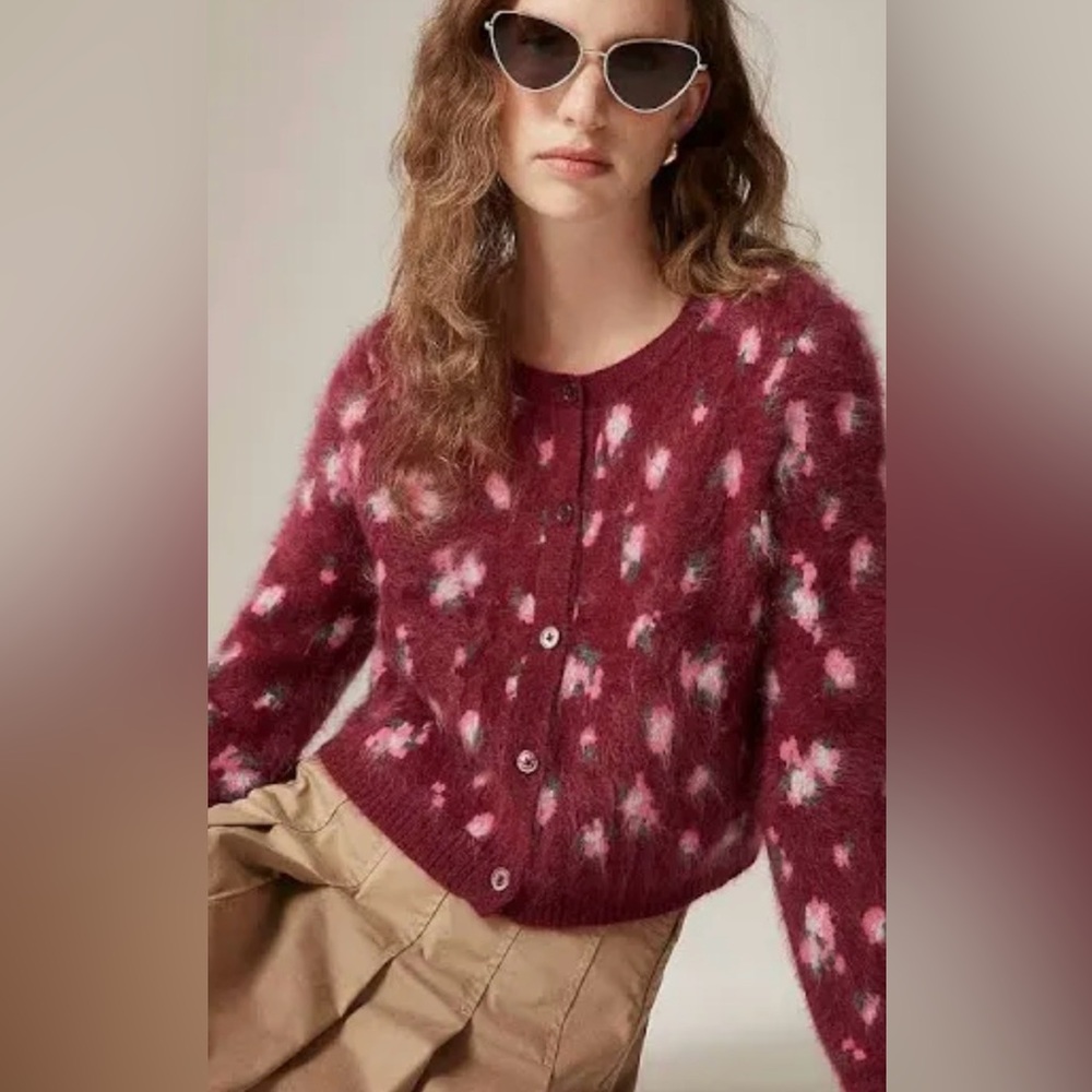 J CREW SIZE SMALL Brushed Cashmere Cropped Cardigan In‎ Blurry Floral CE680